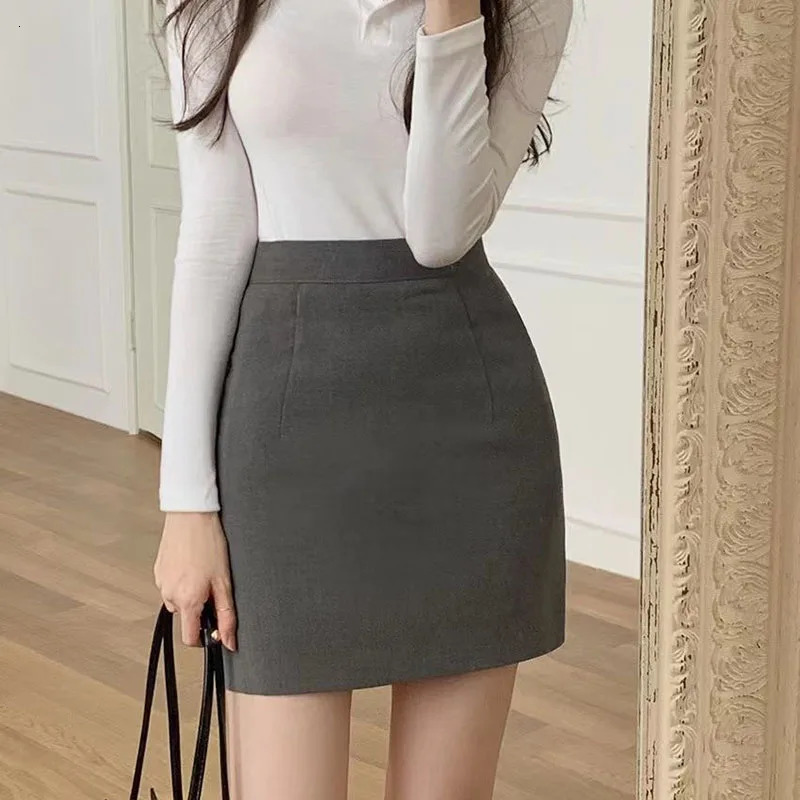 Xpqbb Black Gray Womens Mini Skirt Korean Fashion High Waist OL Office Package Hip Skirts Ladies Solid Simple Pencil Skirt250801