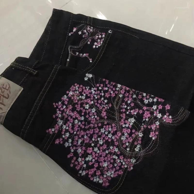 Men's Jeans 2025 Autumn Embroidered Cherry Blossom Pictures Simple And Atmospheric Hip-hop Wide-leg Pants Y2k Couples Same Style