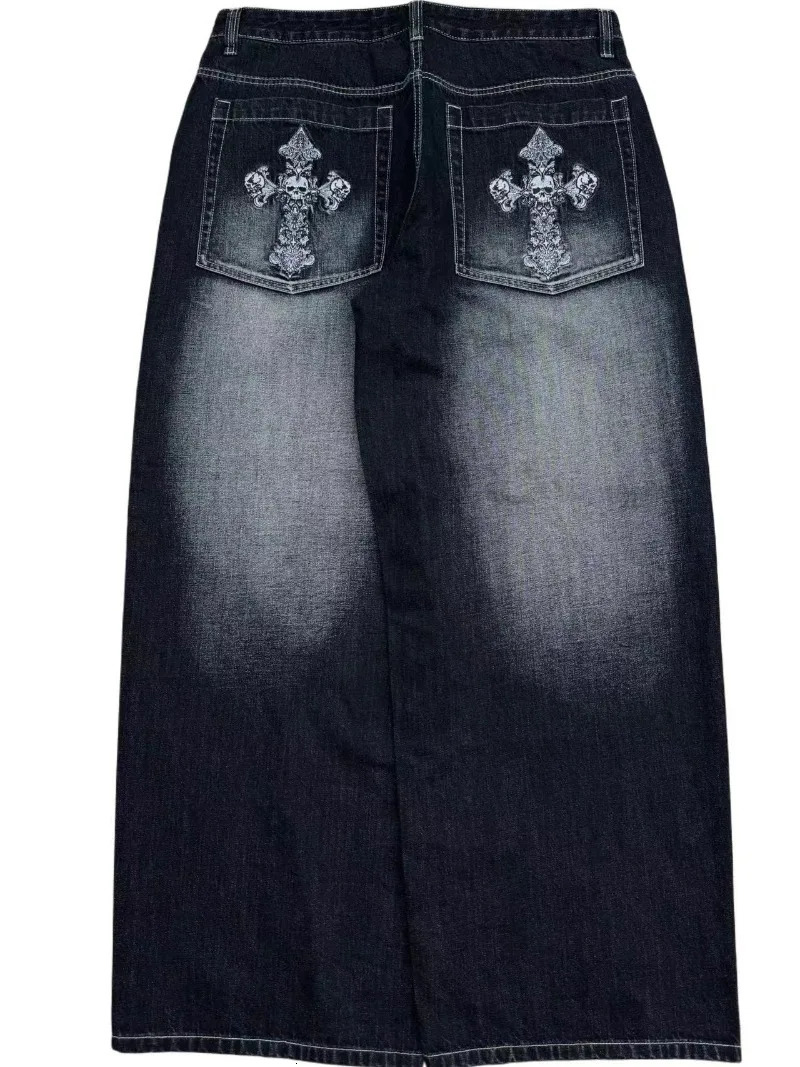 Vintage Washed Embroidered Jeans Trend Hip Hop Men Y2k Straight Leg Wide Leg Pants Couple Trend Casual Loose Street Pants 250804