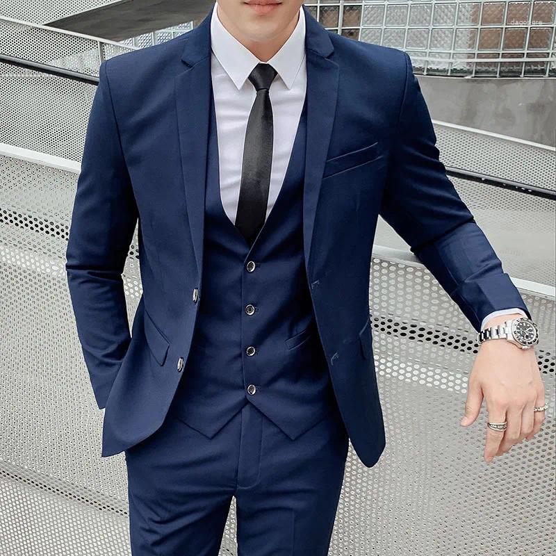 Men's Suits Elegant Mens Business Casual Slim Fit 3 Pieces Jackets Vest Pants Formal Wedding Groom Fashion Blazers For Part Prom