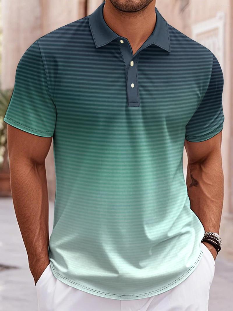 Men's Polos Polo Shirt Gradient 3D Print Tops Outdoor Casual Button Lapel T-Shirt Street Fashion Male Loose Oversized Clothing