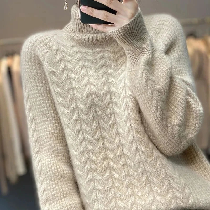 Fashion Cashmere Turtleneck Sweater Women Autumn Winter Pullover Jumper Pull Femme Streetwear Casual Knitted Sweater 250801