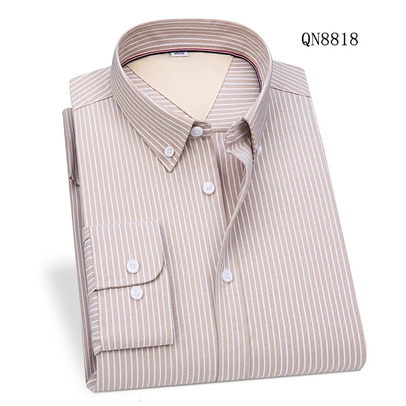 100% Cotton Solid Color Classic Striped Shirt Men Long Sleeve Shirt Casual Business Formal Easy-care Long Sleeve Shirt for Men 250804
