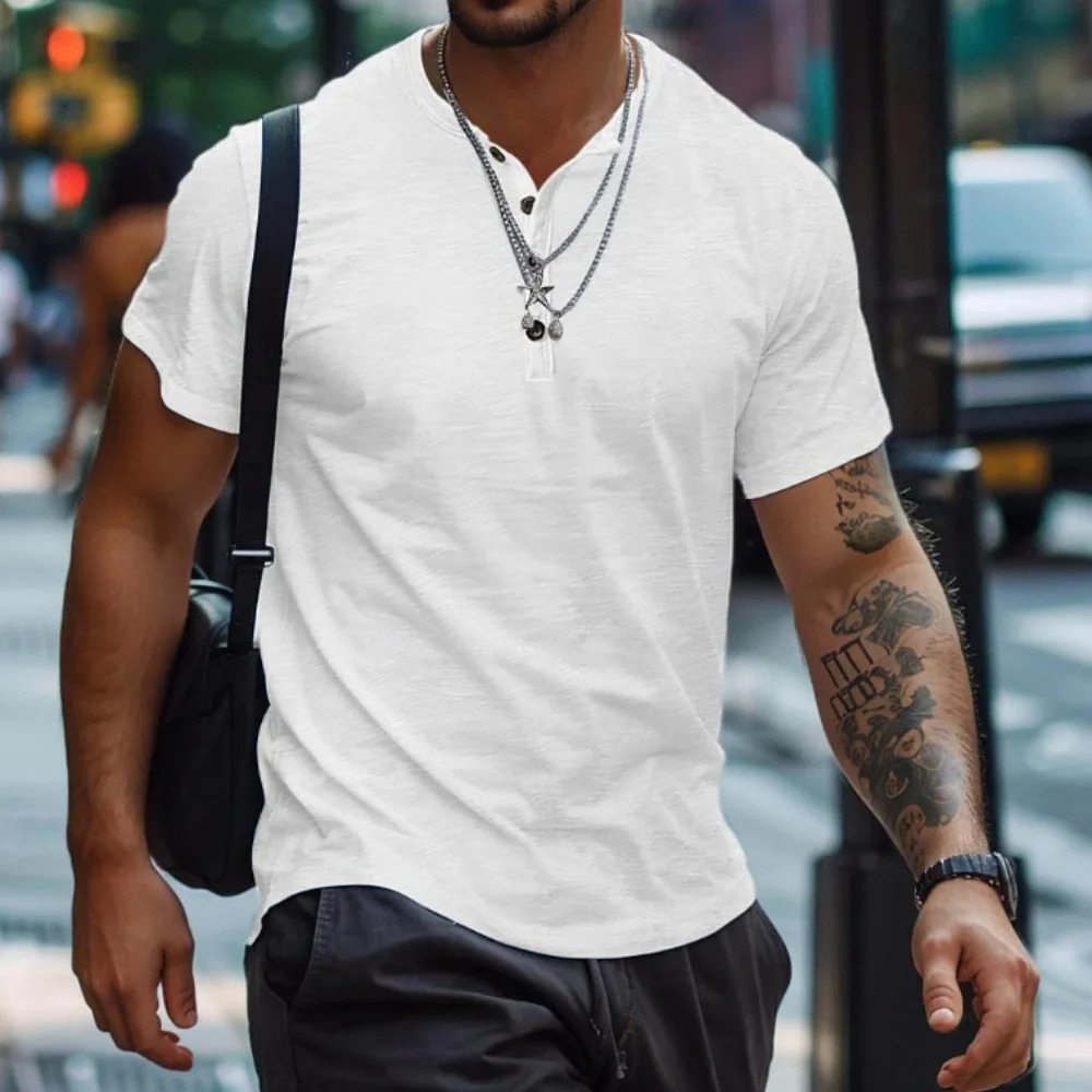 mens summer Tshirt buttoned single color plain n shortsleeved shirt casual unbuttoned fast shipp 250731