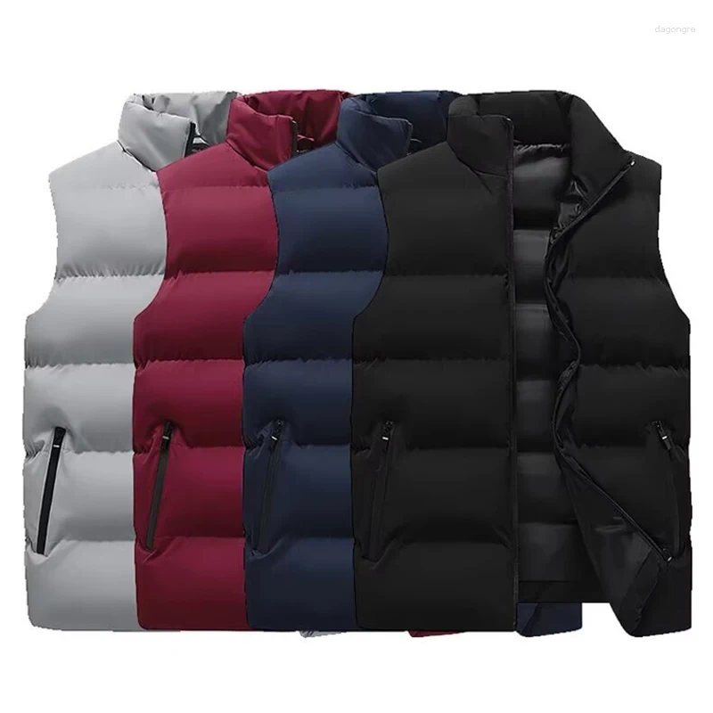 Men's Down Windproof Men Vest Jacket Autumn Winter Casual Coat Cotton Padded Warm Thicken Waistcoat Oversized Sleeveless