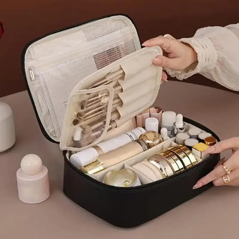 PU Leather Makeup Bag Large Capacity Cosmetic Bag Cosmetics Organizer Womens Travel Essentials 250805