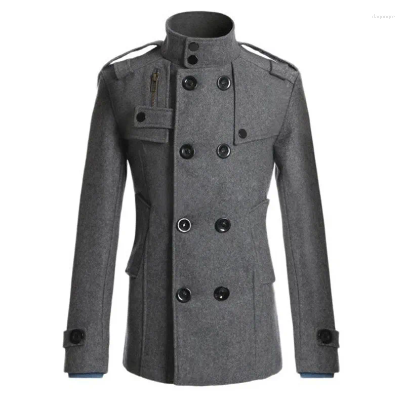 Men's Wool Streetwear Solid Color Mid-length Woolen Coat Fashion Casual Button-down Suit Collar Jacket Leisure Luxury Retro Clothes