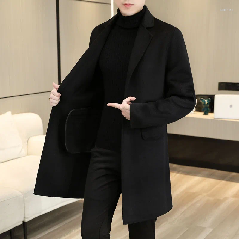 Men's Wool 2025 High Quality Double-sided Coat Stylish And Handsome With A Solid Color Autumn Winter 50 Mid-length Woolen