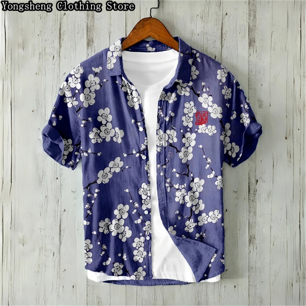 Mens shortsleeved linen printed shirt 2024 independent site selling retro holiday daily casual clothing large size XS5XL 250731