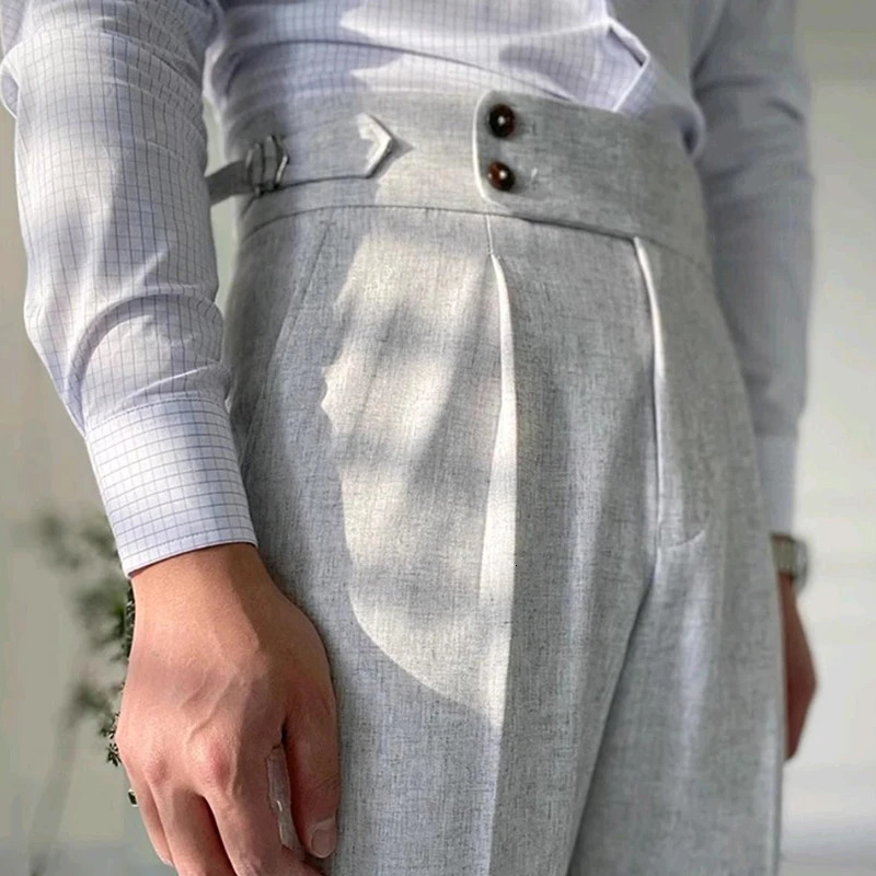 Mens Light Button-down Naples Baggy Suit Pants Casual Solid Color Straight Premium Elegant Dress Pants 2025 Spring 250804
