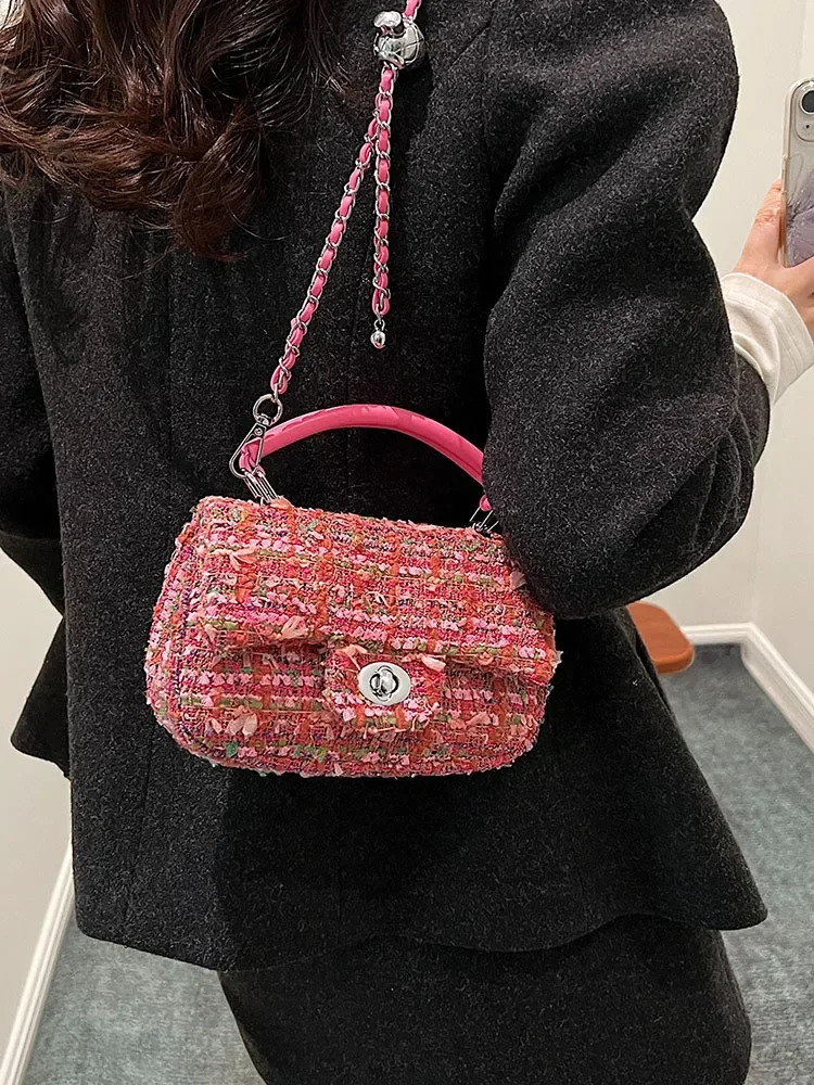 Womens Woolen Tweed Chain Crossbody Bags Autumn Winter Sequin Small Square Handbags for Party Fashion Single Shoulder Bag 250801