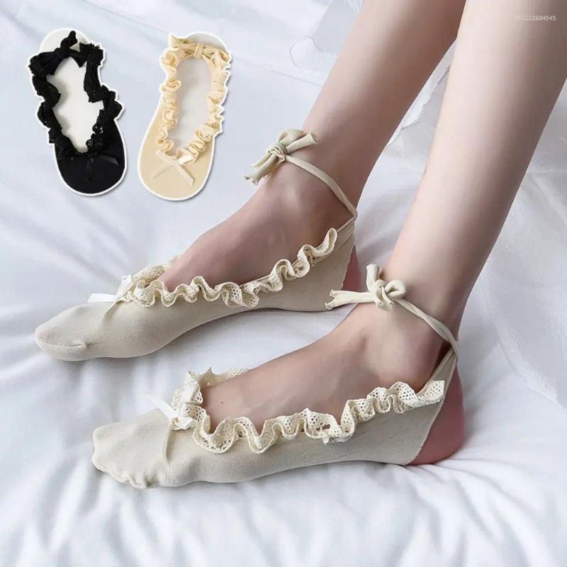 Women Socks Breathable Bowknot Spring Summer Y2K Short Solid Color Sweet Cotton