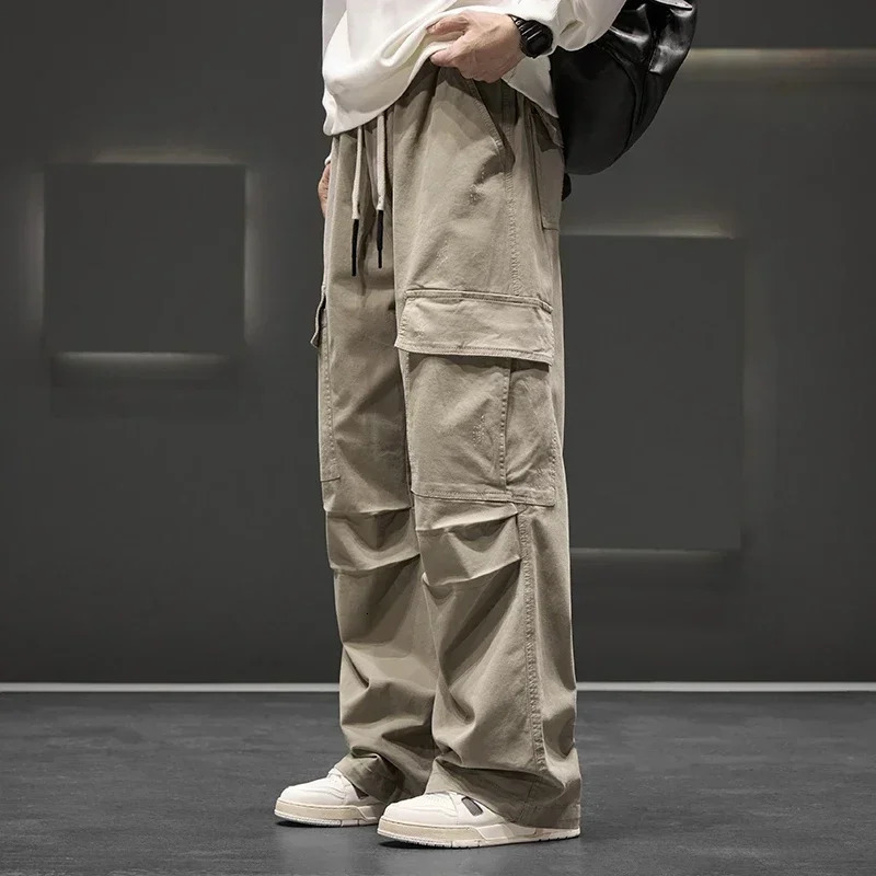 Autumn Wide Leg Pocket Cargo Pants Men Trousers Neutral Loose Casual Cotton Straight Outdoor Fashion Pants Big Size 8xl 250801