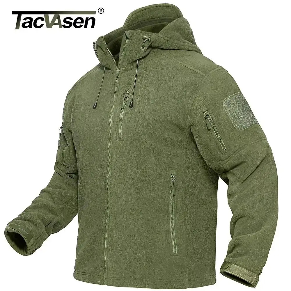 TACVASEN Spring Winter Fleece Jacket With Hoodie Mens Hooded Fleece Jacket Full-Zip Up Outdoor Windproof Hooded Warm Work Coat 250804