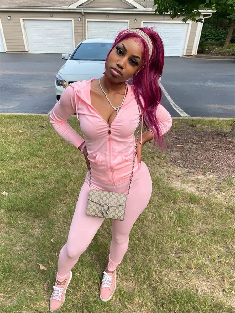 Tracksuits Soild Outfits Women 2 Two Piece Sets Long Sleeve Zipper Tops and Skinny Black Pink Blue Pants Matching Suits 250801