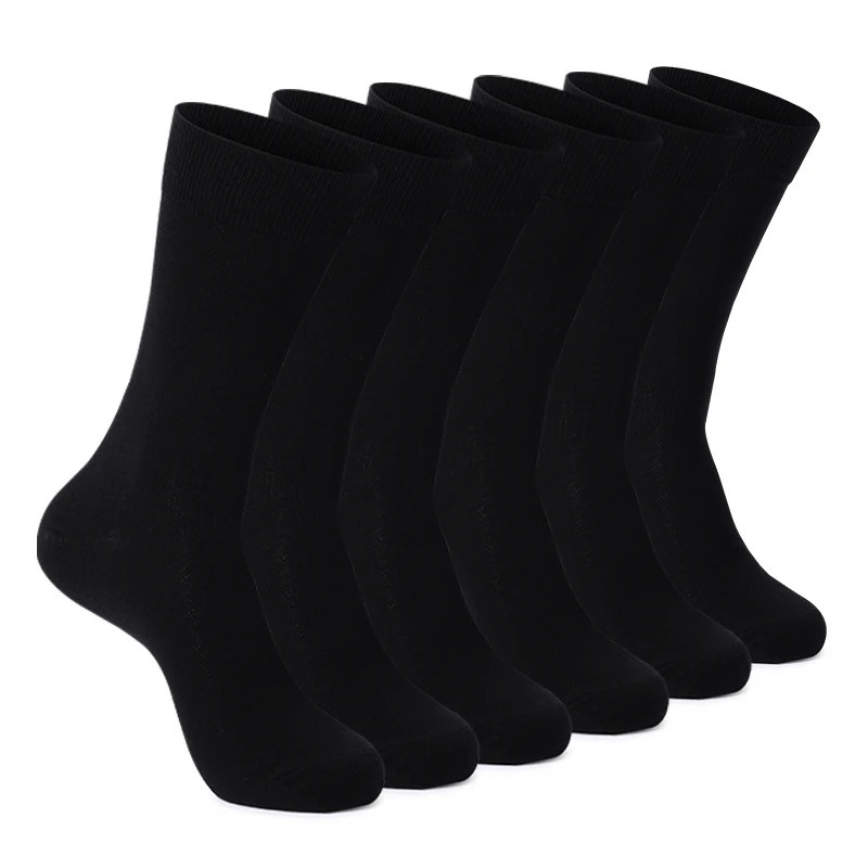 6 Pairs Mens Dress Socks Black Plus Size High Quality Combed Cotton Crew Socks Black Cool Breathable Casual Socks for men 250804