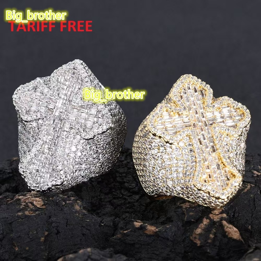 Hot Selling Hip Hop Style VVS Moissanite Ice Out Men Diamond Cross Rings 925 Silver Ring