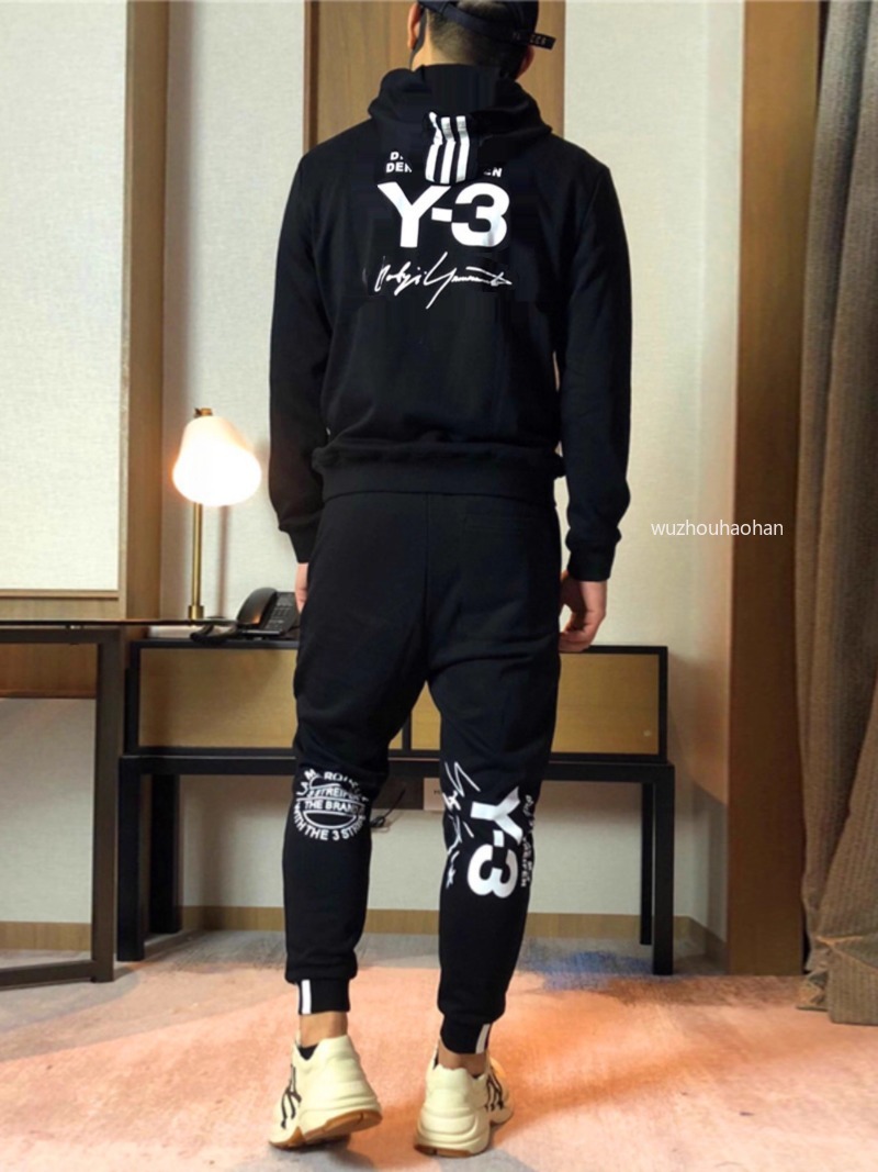 Two Piece Sets Y3 Sports Suit Mens Autumn Signature Printing Casual Hoodie Pants Y1289