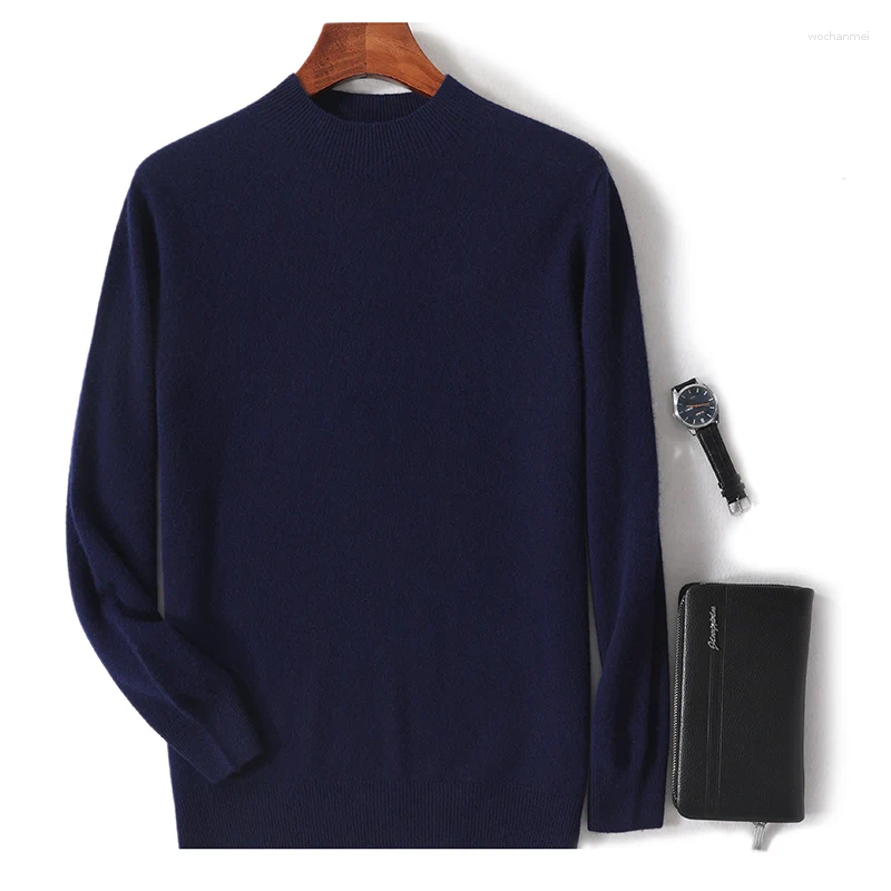 Men's Sweaters Merino Wool Mock Neck Solid Color Fashion Sweater Pullover Cashmere Long Sleeves Basic Soft Comfortable Clothing Top