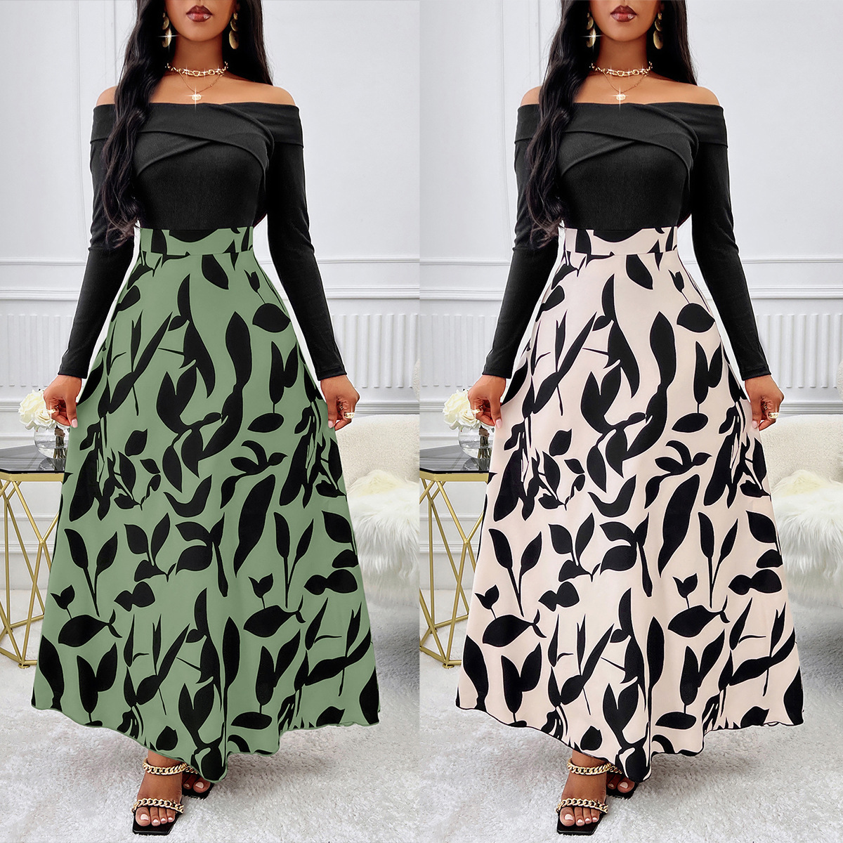 (387) Spring and Summer Printed Dresses Popular Women's Clothing