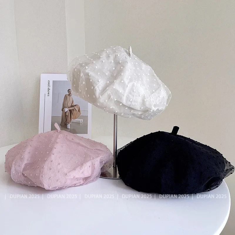 Korean Fashion Mesh Temperament Beret Womens Autumn Elegant Versatile Literary Painter Hat Casual Sunscreen Pumpkin Hat 250806