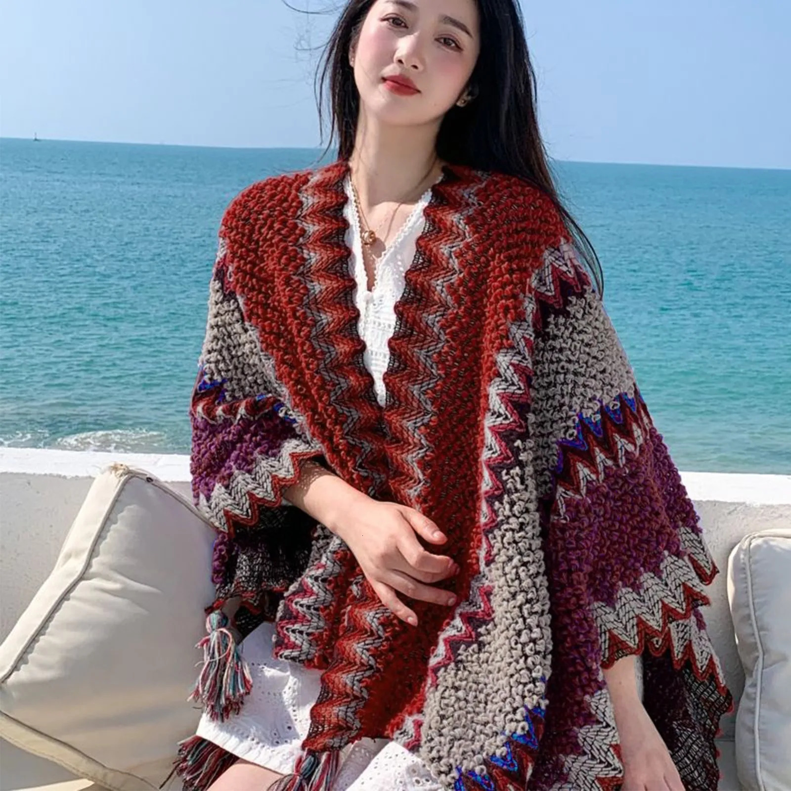 Winter Poncho Coat Women Outfits Casual Chaqueta Mujer Loose Sweater Clothing Vintage Pull Femme Knitted Cardigan Woman Jackets 250801