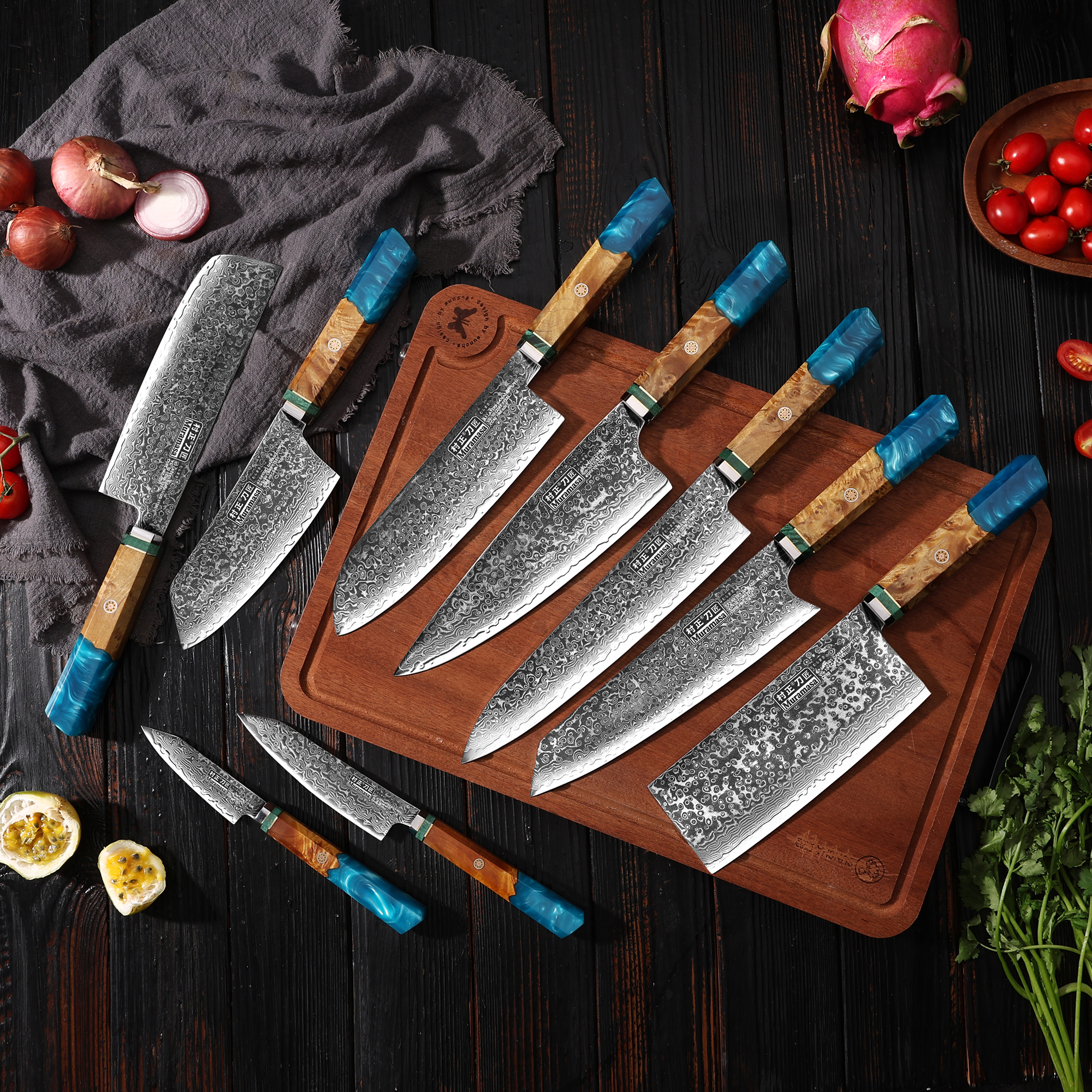 Knives 316L Damascus steel +VG-10 steel core kitchen knife set, sharp kitchen knives, slicing knives, Japanese chef knives SLB-D01-image-1070138315