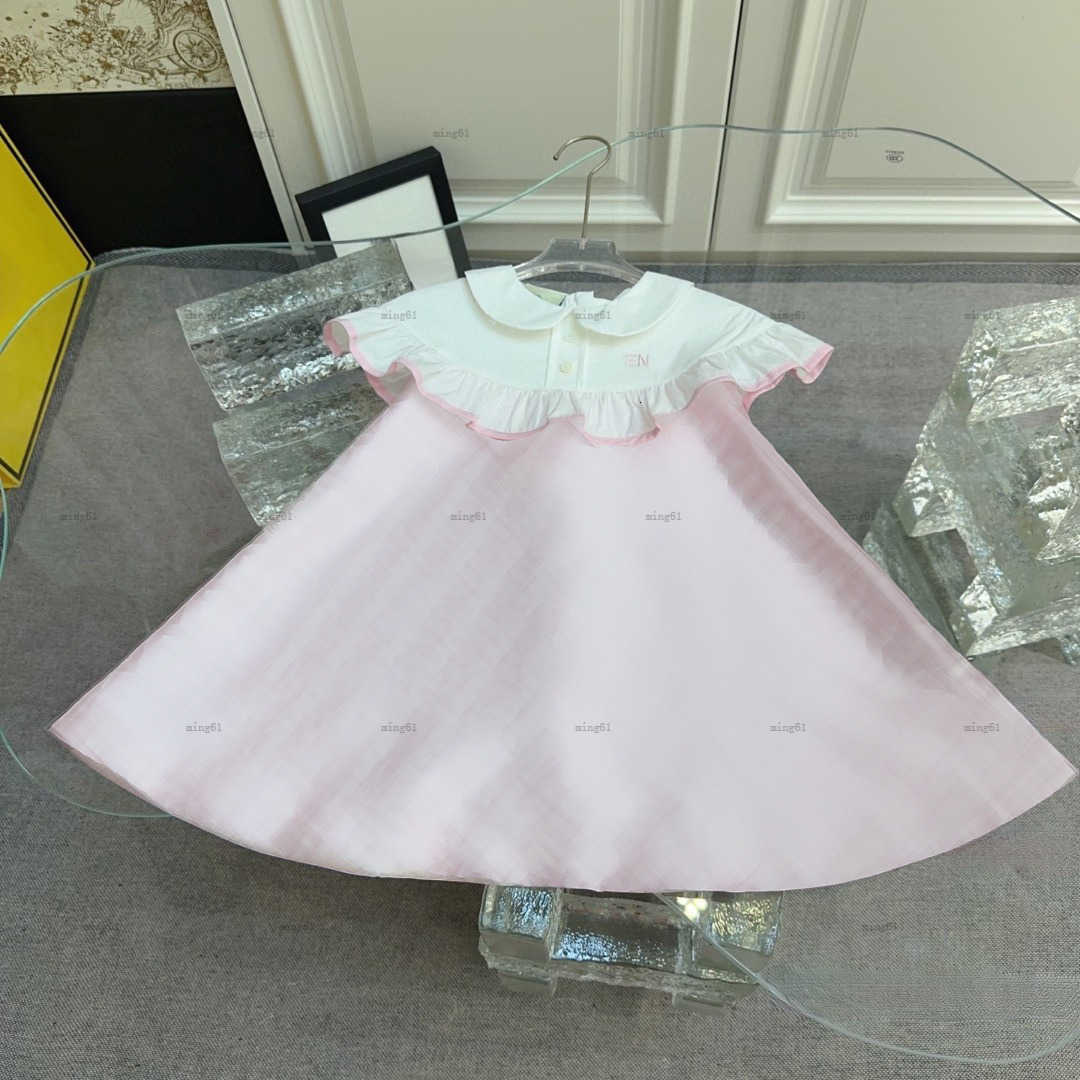 Brand girls dress Cute pink design princess dress kids designer clothes Summer Lapel design partydress Short-sleeved baby skirt A013X01N004-image-857875639