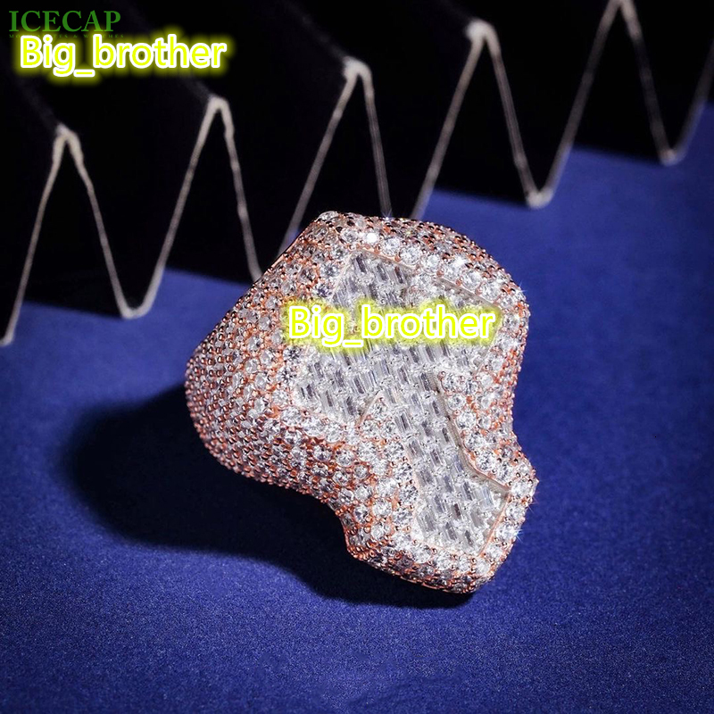 Hip Hop Style Hot Sale VVS Moissanite Jewelry Mens Diamond Cross Rings 925 Silver Gold Plated Iced Out Ring