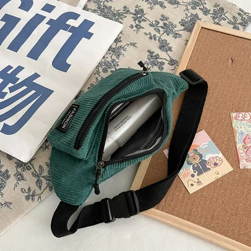 Corduroy Womens Waist Bag Small Canvas Ladies Casual Shoulder Crossbody Bags Fashion Fanny Pack Female Solid Color Chest Bag 250805