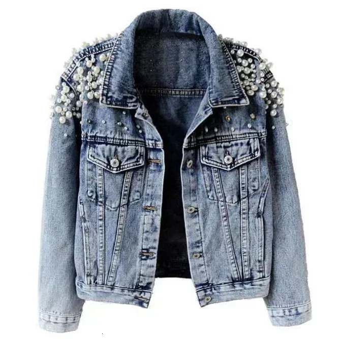 Pearl Denim Coat Women Cotton Spring Autumn Ropa Cardigan Jeans Punk Gothic Bomber Jacket Windbreaker Y2k Women Jackets Korean 250801