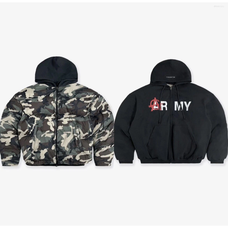 Men's Hoodies Firmranch Dark Green Camouflage Reversible Cotton Padded Jacket For Men Women Winter Hooded Thick Bread Coat High Street