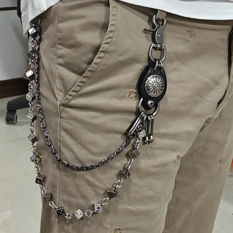 Retro lucky Dice Bilayer Metal Men Chain Pants Ones Waist Hip Hop Punk y2k Accessories Fashion Key Chain 250818