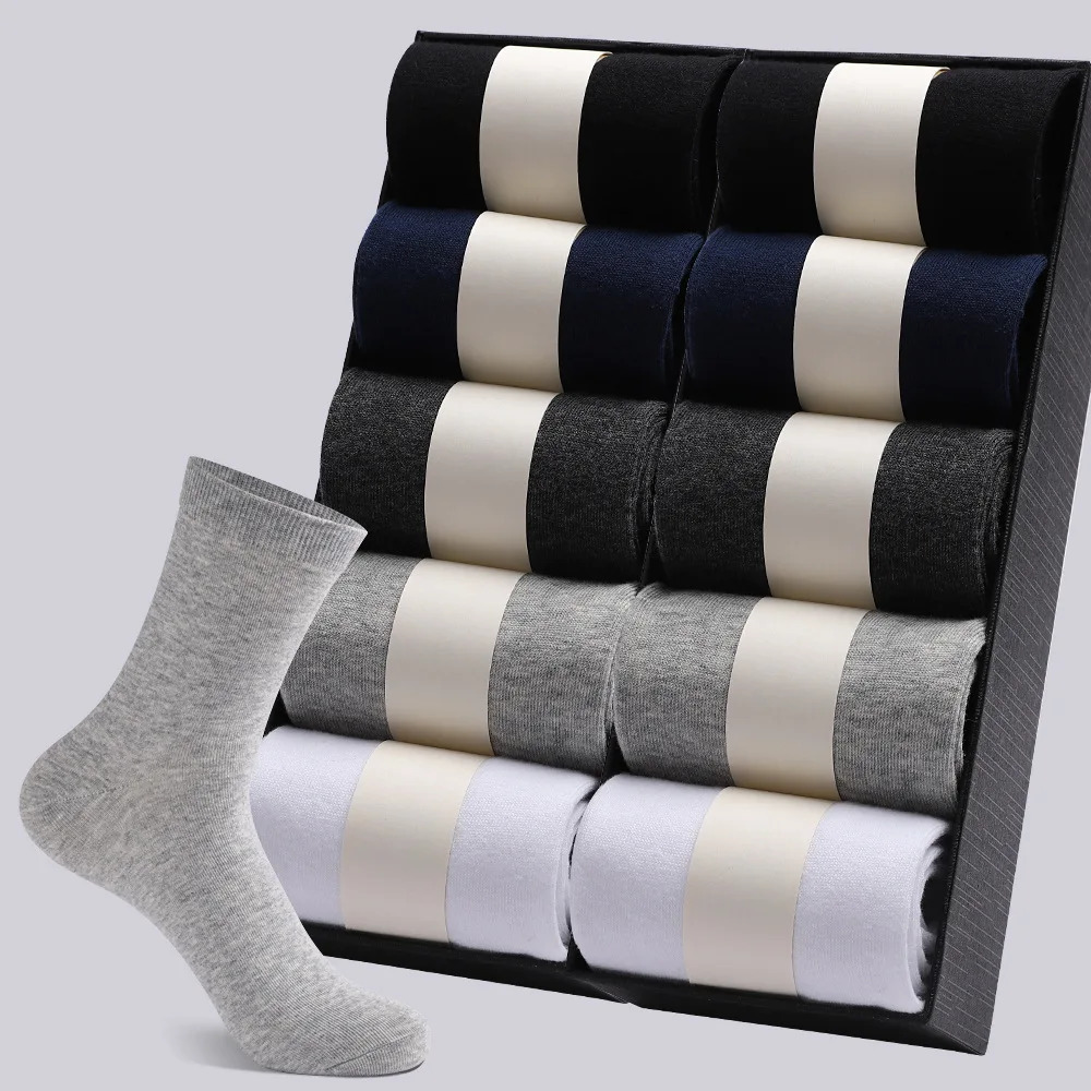 6 Pairs Mens 100% Cotton Socks Black White Gray Business Men Tube Socks Soft Breathable Spring Summer for Male Socks Plus Size 250804