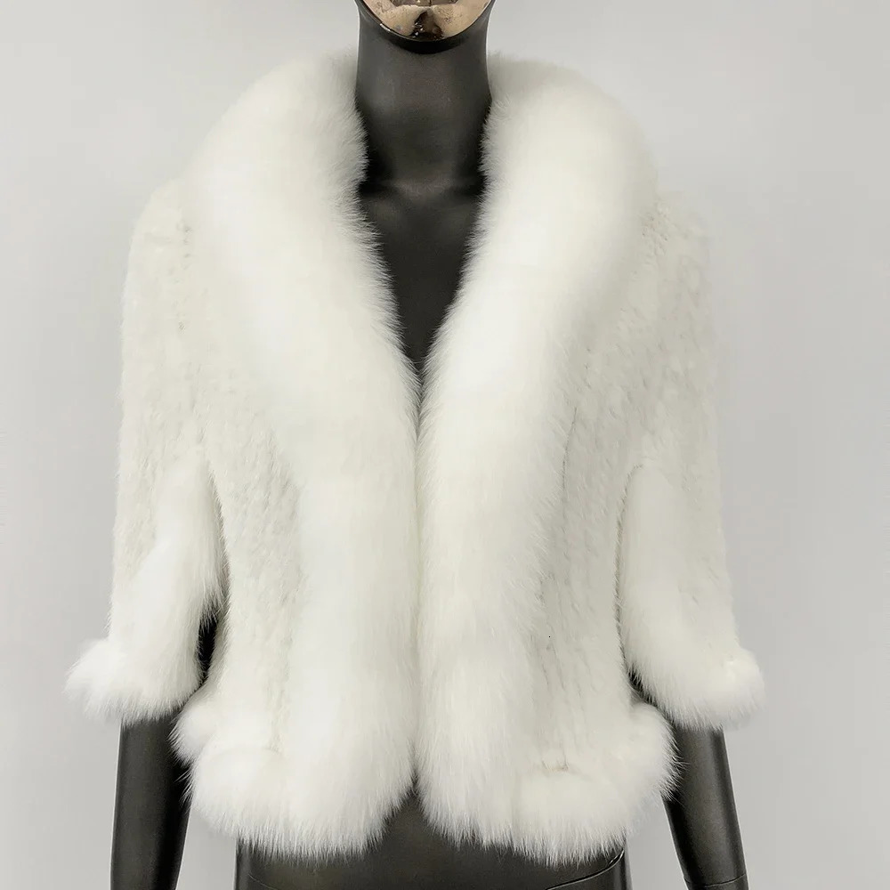 OFTBUY Mink Fur Coat Women Shawl Fashion Knitted Genuine Mink Fur Jacket Cape Scarf Natural Fox Fur Collar Cloak Winter 250801