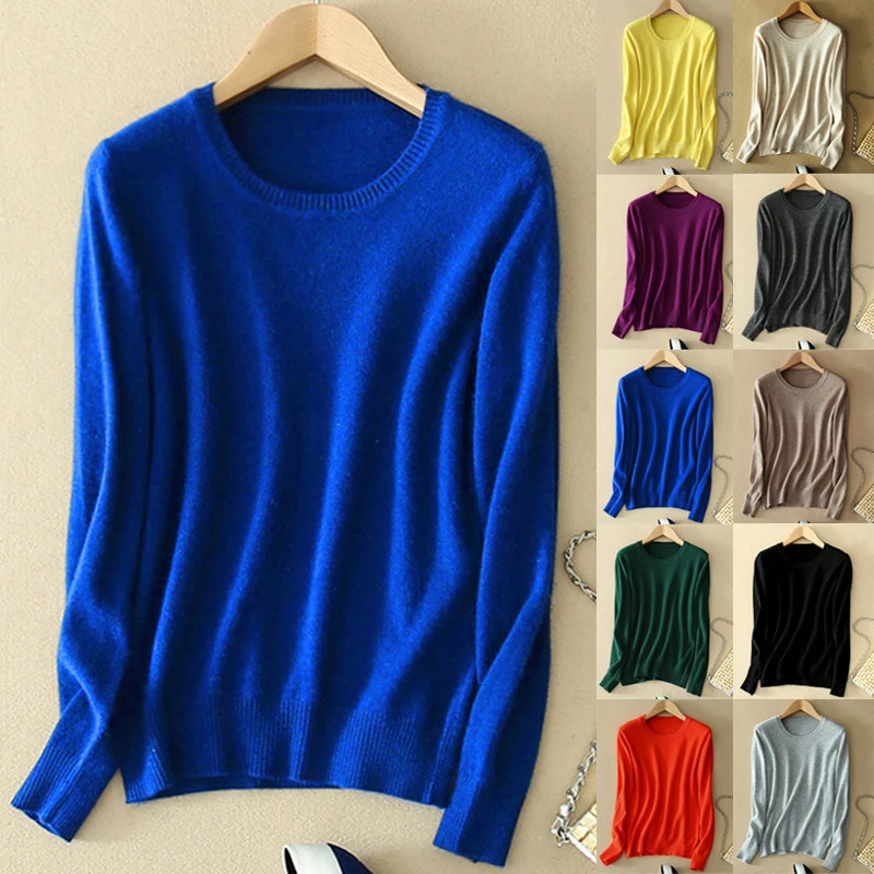 Soft Cashmere Sweaters Long Sleeve Pullovers For Women Autumn Winter Solid Color Knitwear O-Neck Wool Knitted Tops Jumpers 250801
