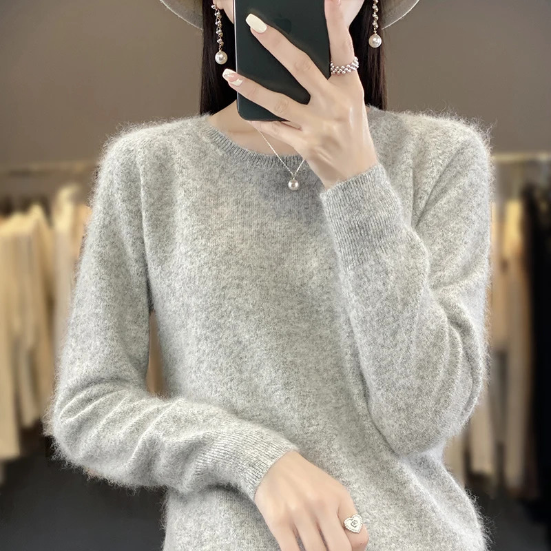 100% Pure Mink Cashmere round neck Sweater For Women Autumn-Winter Warm Thick Solid Sweater For Women Soft Pullover Jacket DBE33 250801