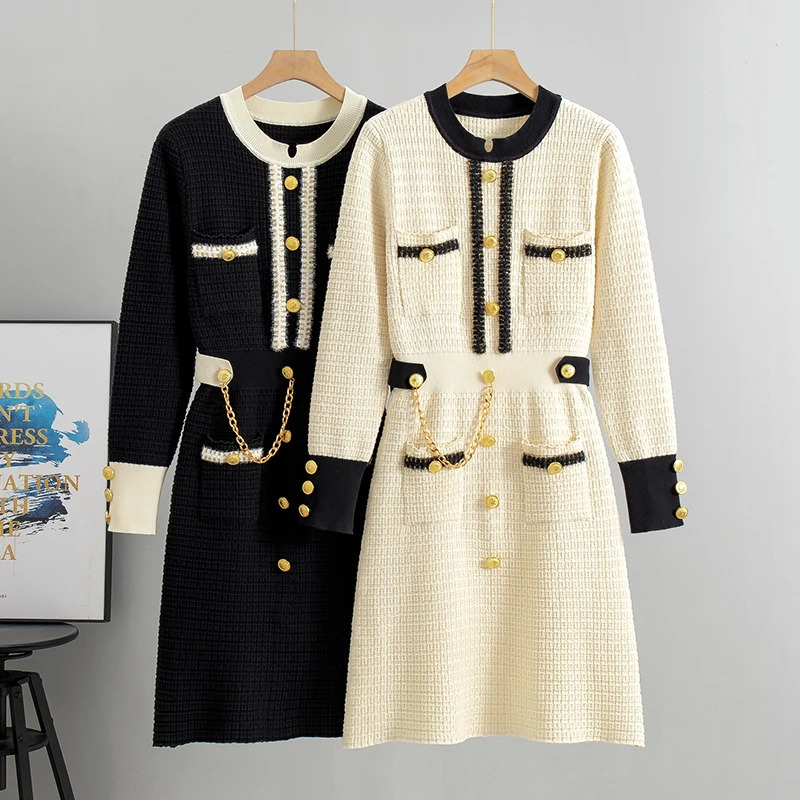 Women Retro Knitted Mini Solid Color V-Neck Long Sleeve Wrapped Hip Dress Autumn Winter Slim Sweater Arrival Clothes 250801