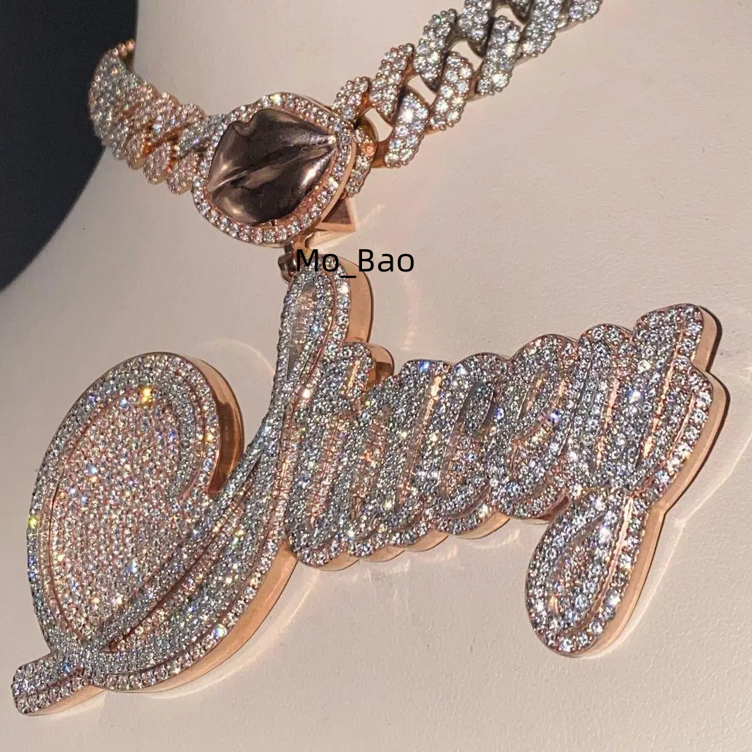 Rose Gold Plated VVS Moissanite Pendant Custom 925 Silver Icedout Name Pendant for Men Stylish Rapper Charm for Parties