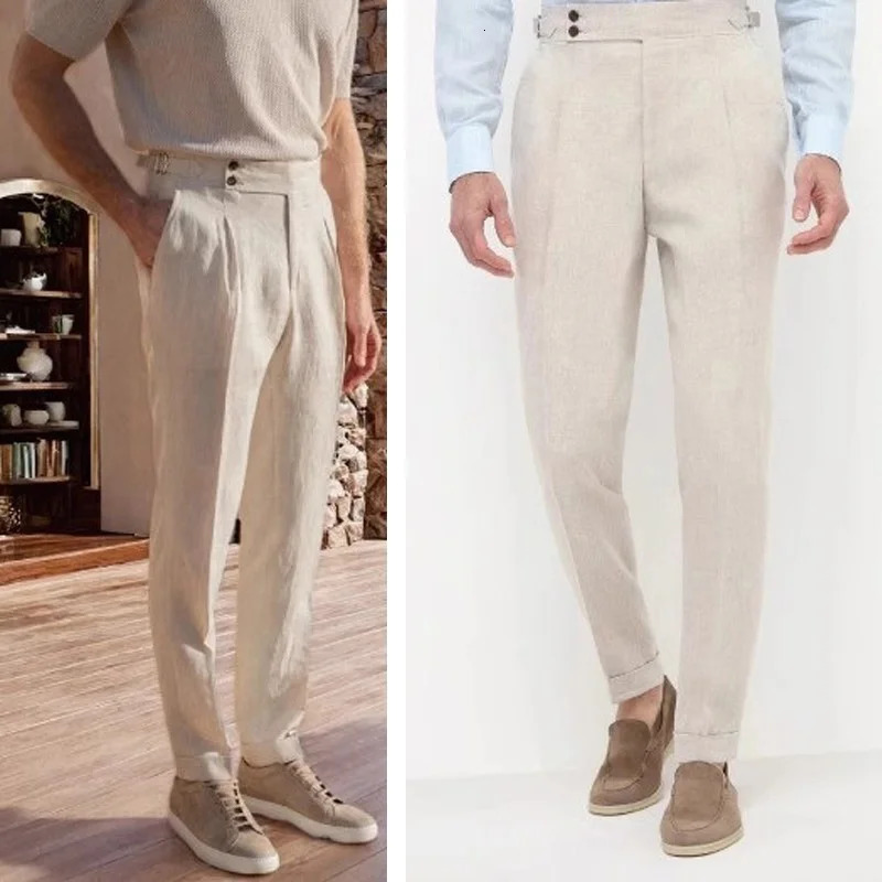 Summer British Italian Retro Cotton and Linen Large Size Trousers for Men Naples High-Waisted Straight Business Casual Pants 250804