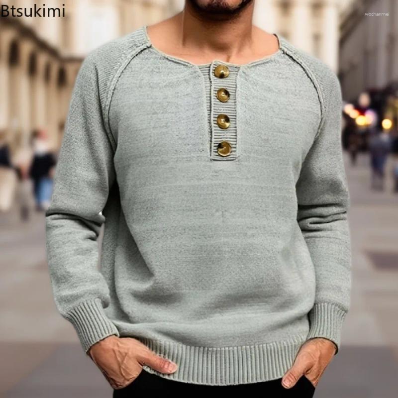 Men's Sweaters 2025 Solid Color Casual Knitted Vintage Long Sleeve Round Neck Pullovers Spring Autumn Basic For Men