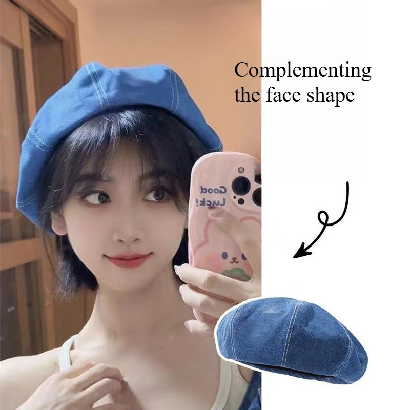 Spring and Autumn Solid Color Versatile Plain Denim Beret 250806