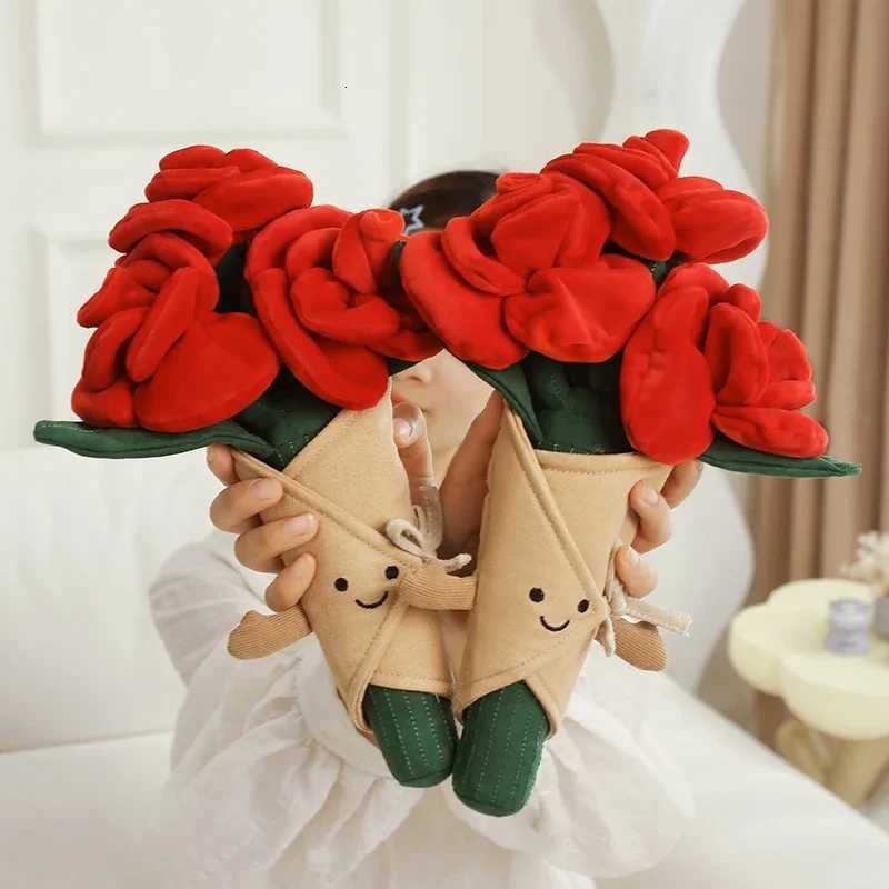 Romantic Rose Bouquet Plush Toy Bag Pendant Keychain Home Decor Valentines Day Girl K260307-image-1096573513