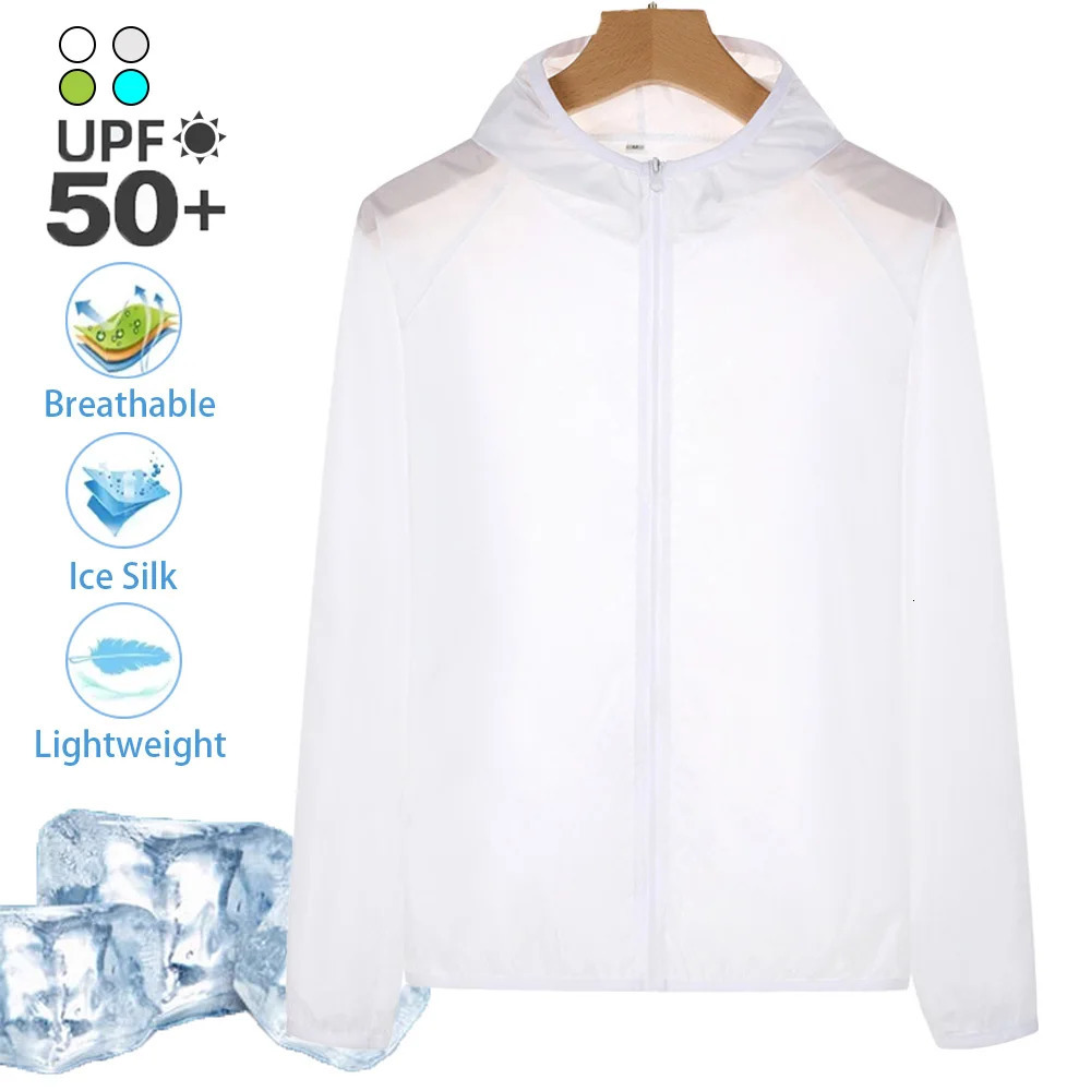 Mens Summer Lightweight Sunscreen Ice Silk Quick Drying Breathable Hooded Zip Up Sun-protection Skin Coat 250804