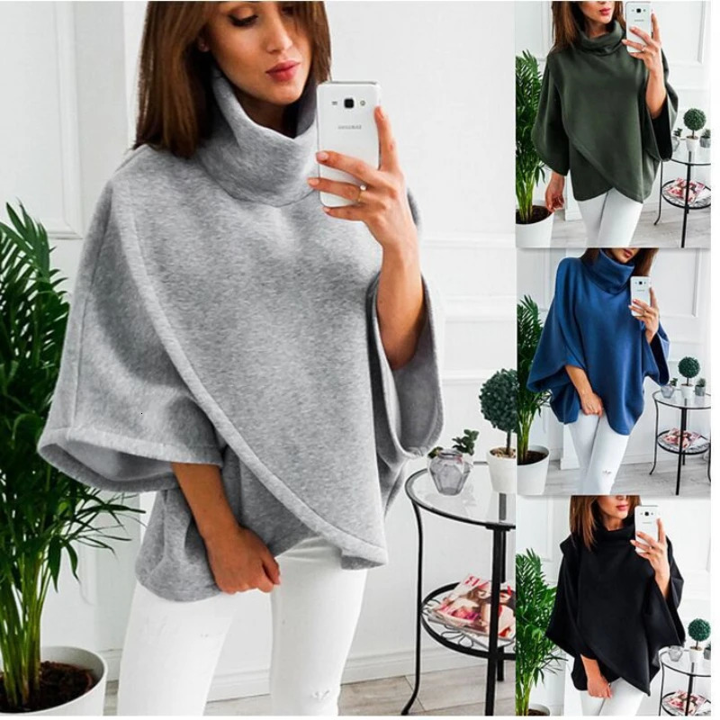 Womens High Neck Casual Bat Sleeve Capes Ponchos Winter Coats Women Loose Solid Vintage Jackets Fleece Cloaks 250801