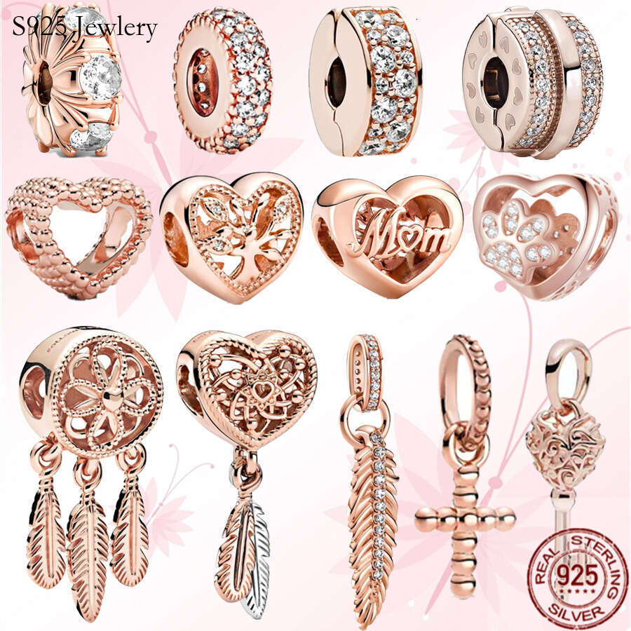 2025 NEW 925 Sterling Silver Dangle Charm Rose Gold Spiritual Dreamcatcher Heart Beads Fit S925 Snake Bracelet Jewelry Gift