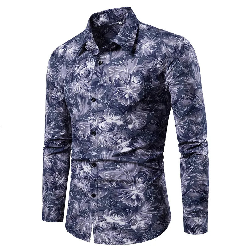 Mens Stand Collar Floral Print Shirt Top Printed Cardigan Long Sleeve Casual ButtonUp Slim Fit Clothing for Men 250731
