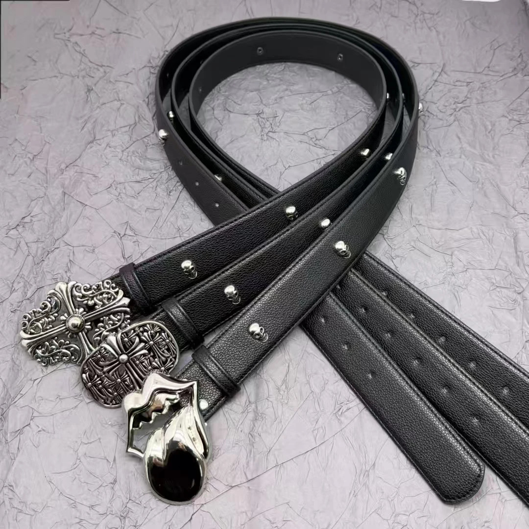 Mens and womens spring and summer belts with skull elements embellished with pure black style fashionable belts jeans accesso 250805