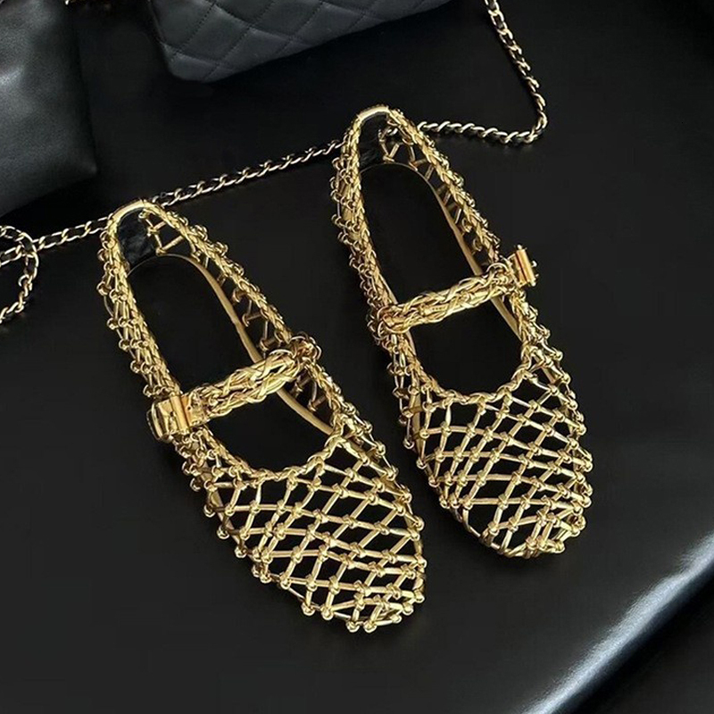 Designer Sandals Fashionable women woven sandals summer mesh woven openwork breathable flats gold white and black genuine leather sandals XY68