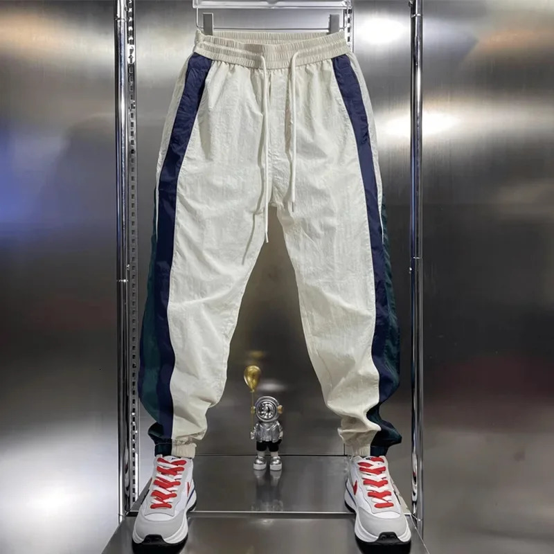 2024 Mens Summer Thin Section Spliced Casual Pants Elastic Waist Small Feet Trendy Harem 250729